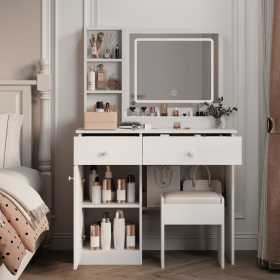 Fashion Vanity Desk with Mirror and Lights for Makeup, Vanity Mirror with Lights and Table Set with 3 Color Lighting Brightness Adjustable